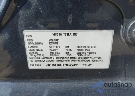 2022 Tesla Model Y Long Range Dual Motor All-Wheel Drive из США, поврежденный, VIN 7SAYGAEE2NF484192